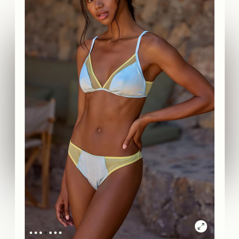 Anthropologie LyreBird Panty Set Satin Mesh Triangle Bra & Bikini Briefs Retro S
